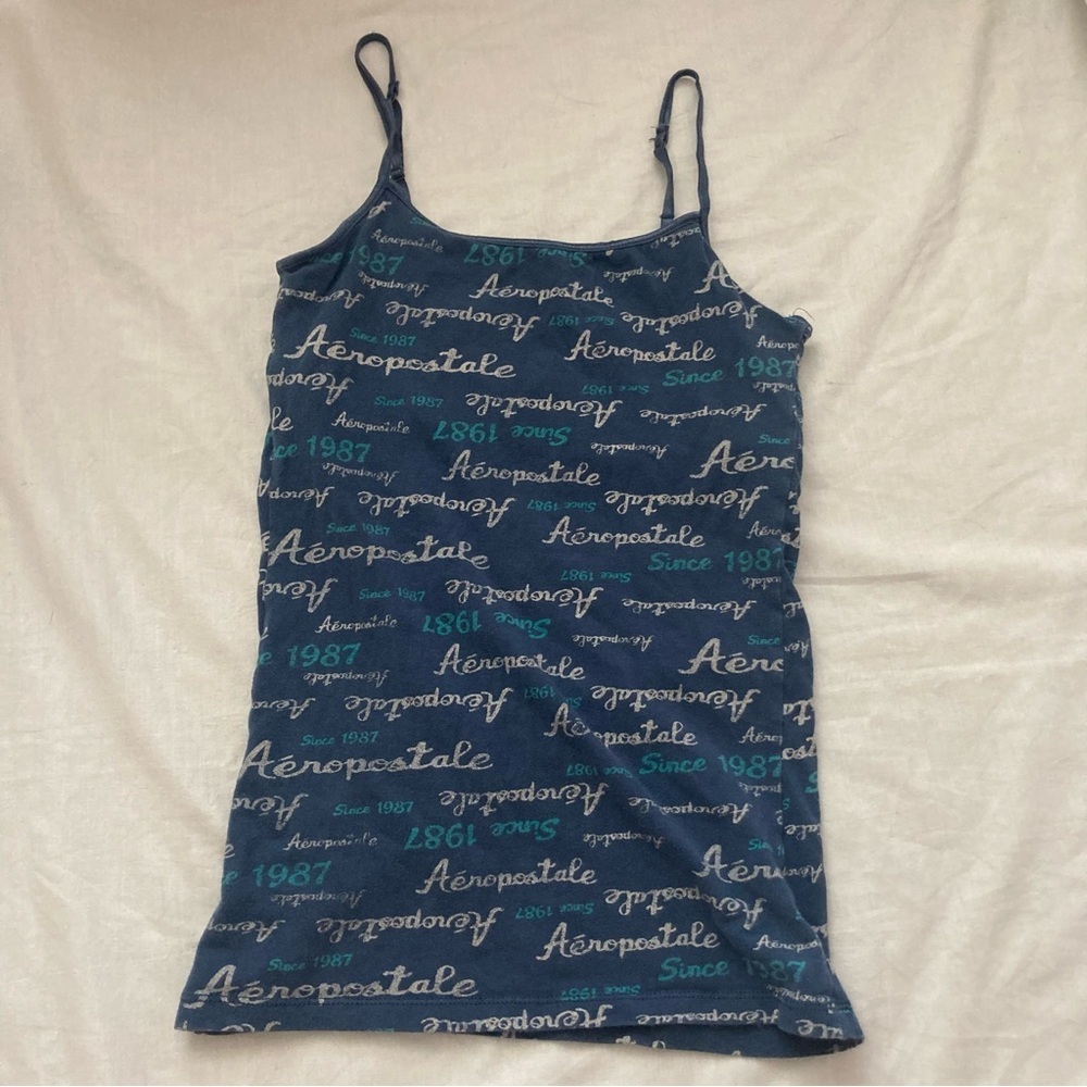 Vintage Y2K Aeropostale Graphic Tank Top Size Medium Blue